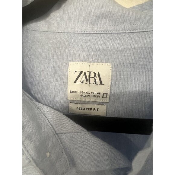 Zara Button Down Shirt XxLarge Blue Relaxed Fit Long Sleeve* 0118 - Picture 3 of 4